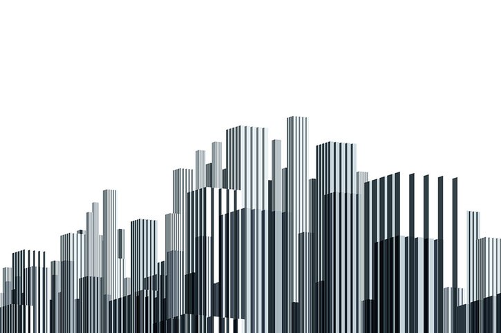 Monochrome graphic depiction of skyscrapers