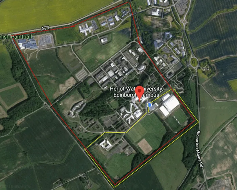 3km (yellow) and 5km route (red) Map showing 3km and 5km routes around Edinburgh Campus