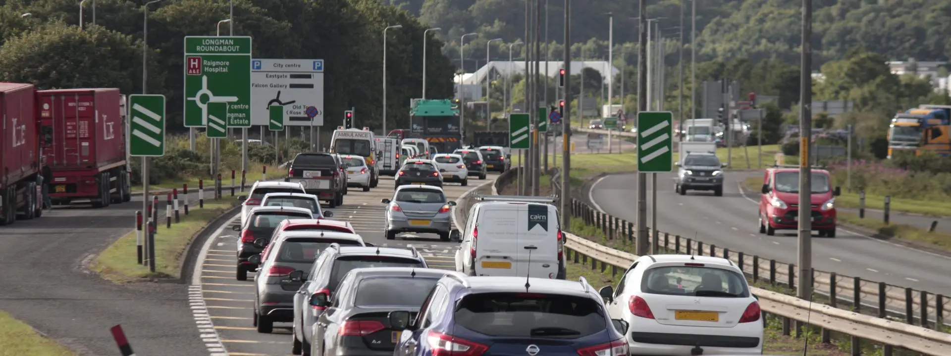 A junction on the A9 dual carriageway near Inverness in Scotland.