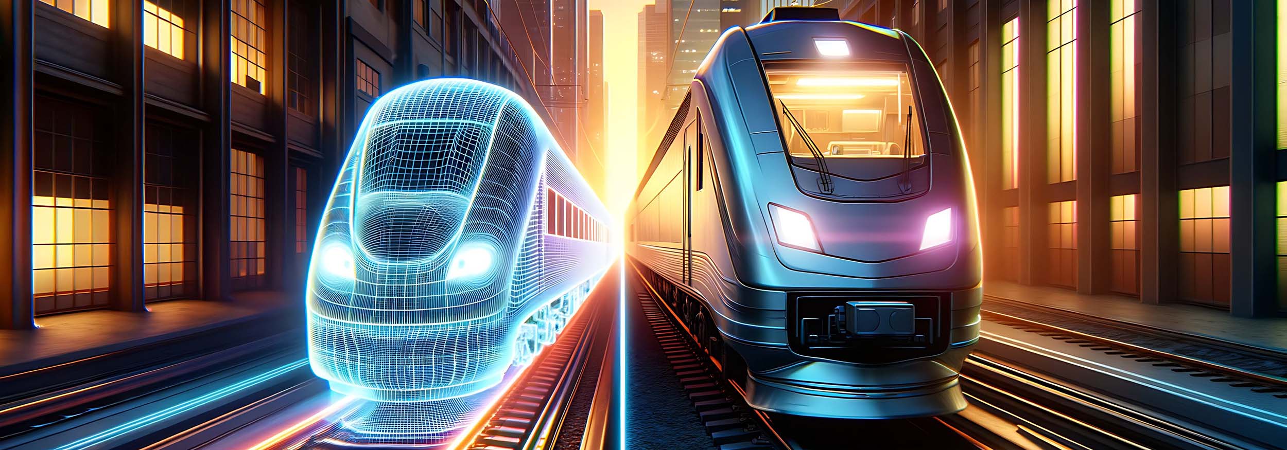 A train beside a graphic depiction of a train