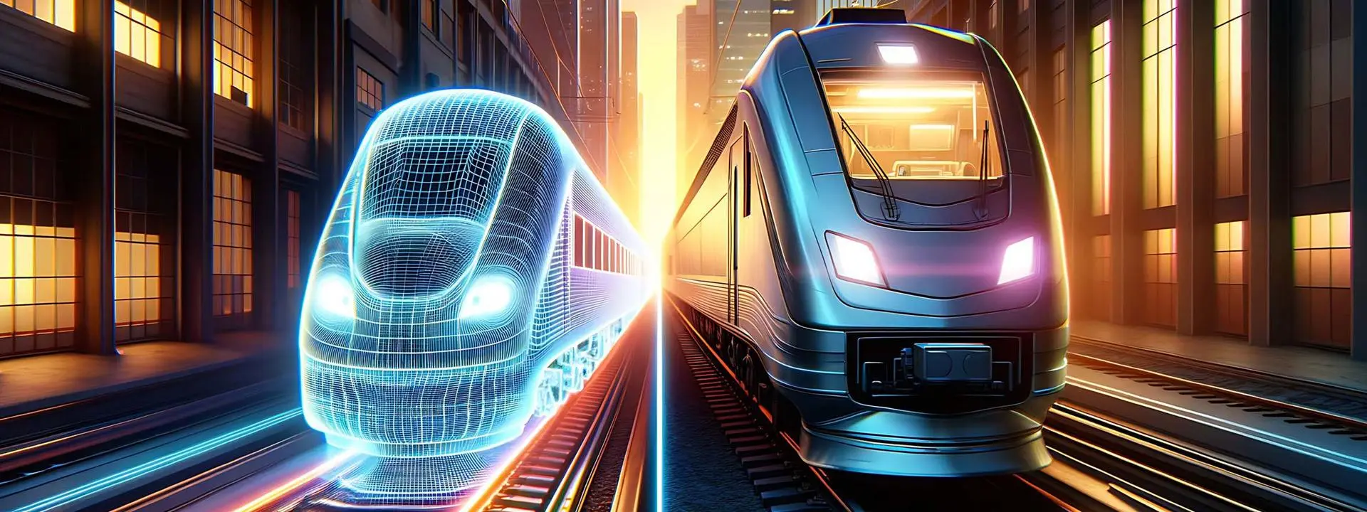 A train beside a graphic depiction of a train