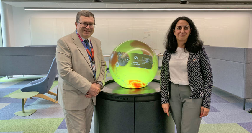 Announcing the publication of the Climate Action Framework; Professor Richard A. Williams, Principal and Vice-Chancellor and Professor Mercedes Maroto-Valer, Deputy Principal for Global Sustainability. Principal Richard A Williams and Professor Mercedes Maroto-Valer