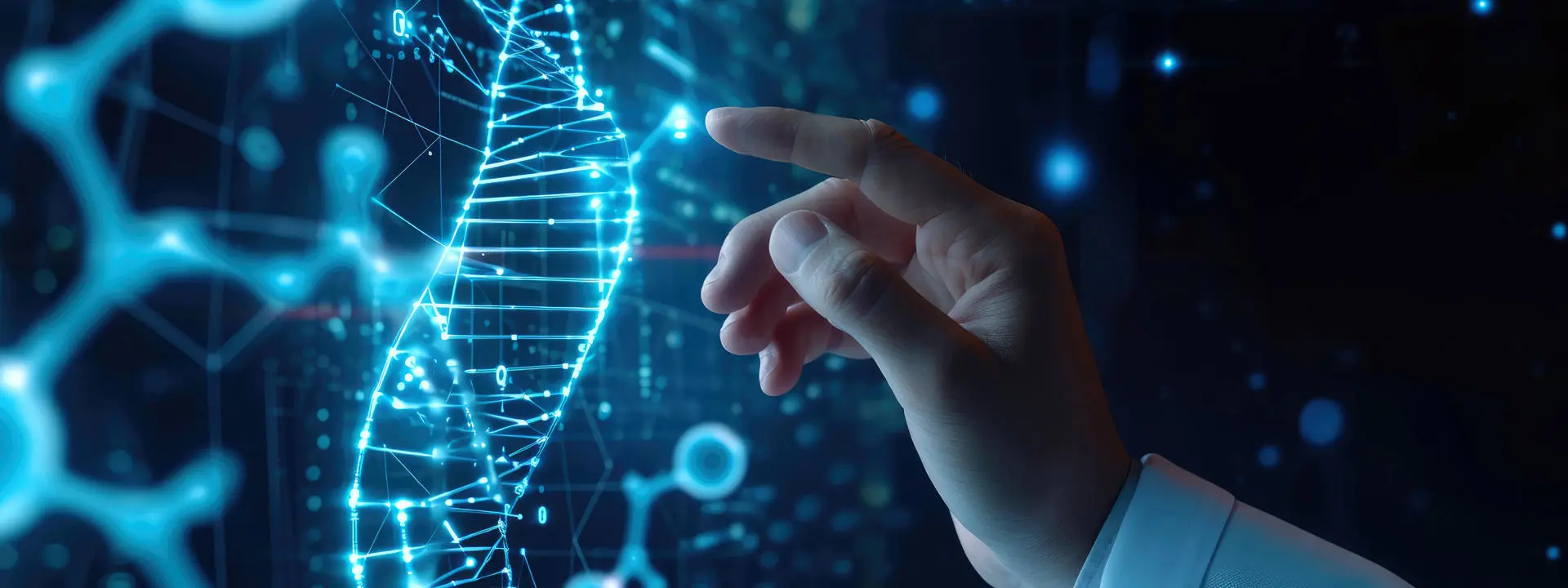 A clinician's hand interacting with a digital screen