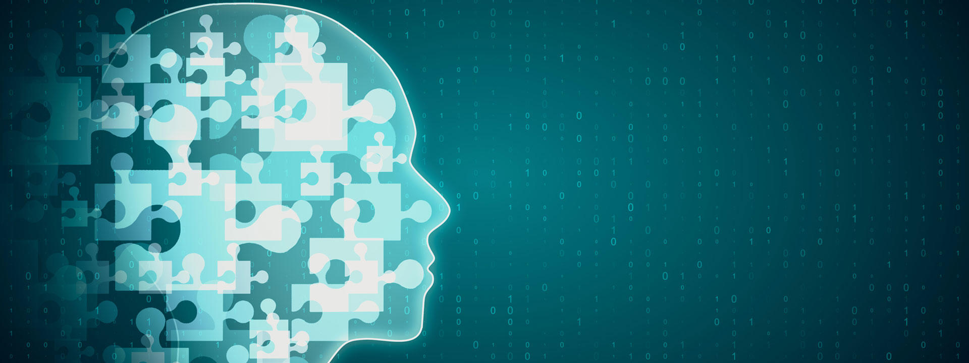 Silhouette of a head composed of puzzle pieces, illustrating the intricacies of the human mind and problem-solving.