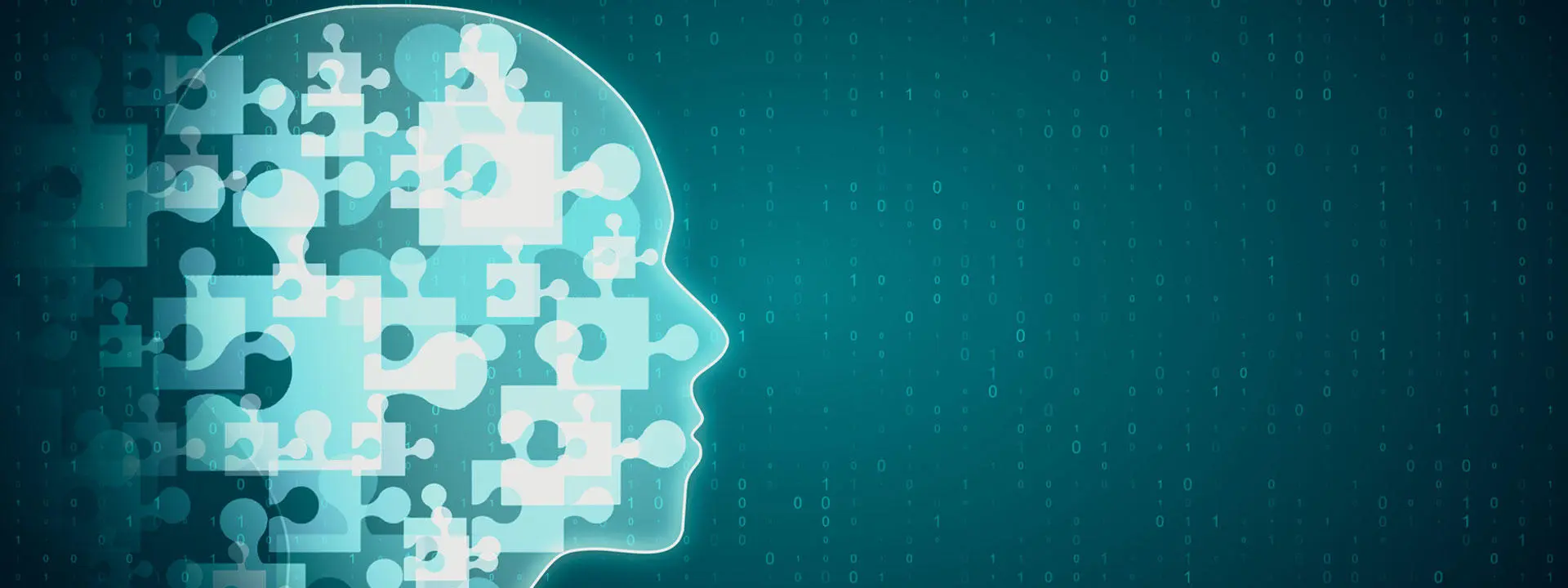 Silhouette of a head composed of puzzle pieces, illustrating the intricacies of the human mind and problem-solving.