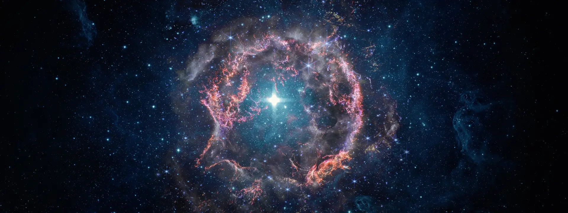 A stunning image of a glowing nebula and bright star surrounded by deep space and scattered stars.