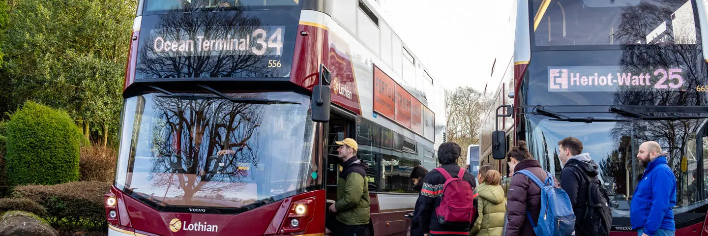 Students getting on the buses at the Edinburgh campus