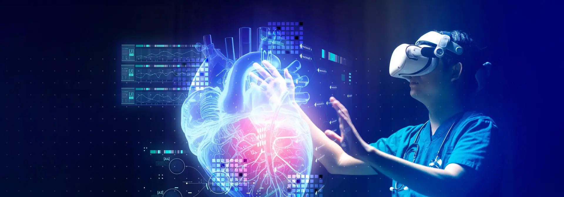 A clinician engaging with a simulated image of a human heart