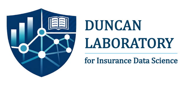 Duncan Laboratory for Insurance Data Science logo, shield with graphs and book