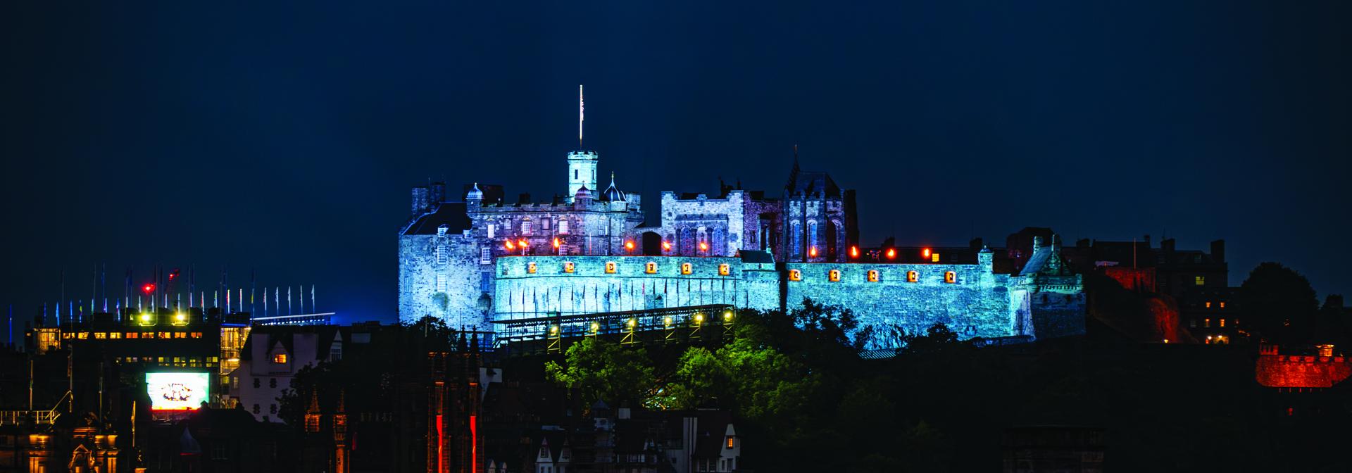 Edinburgh Castle lit up at night
