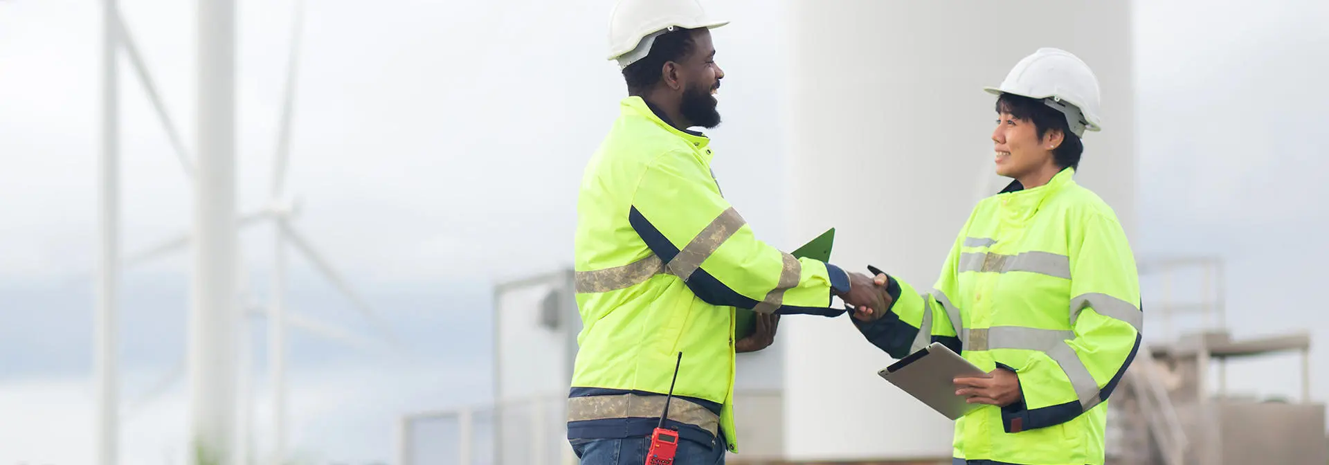 Two engineers at a windfarm