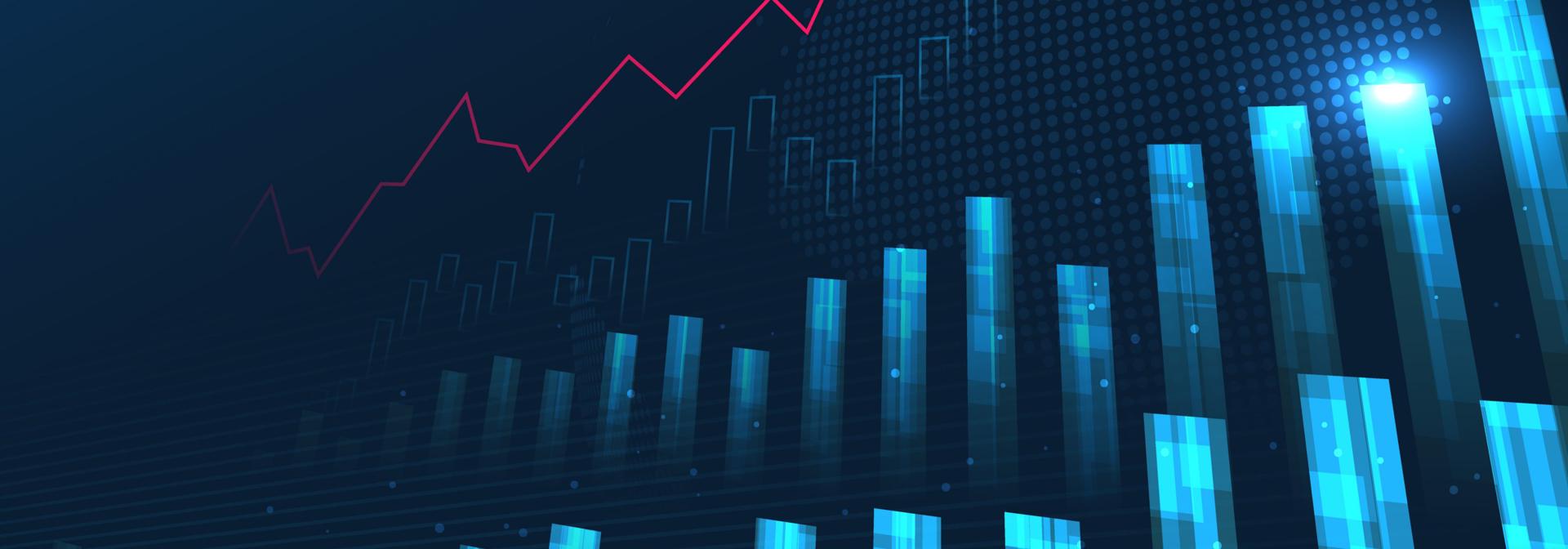 Illustration of a graph chart featuring rows of bars indicating trends and data movement.