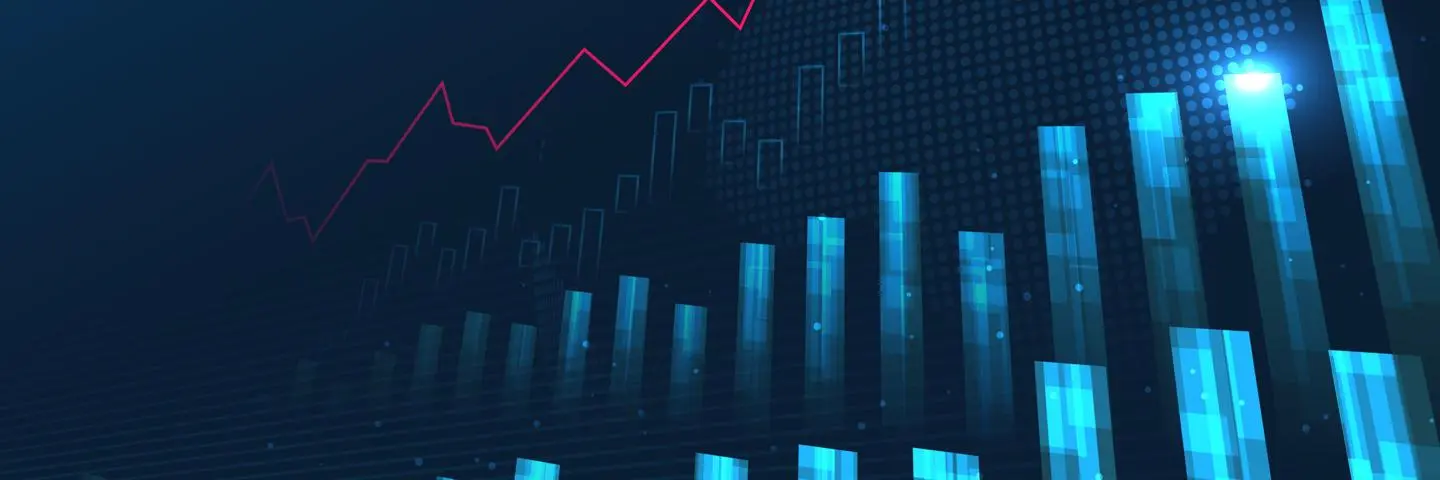 Illustration of a graph chart featuring rows of bars indicating trends and data movement.