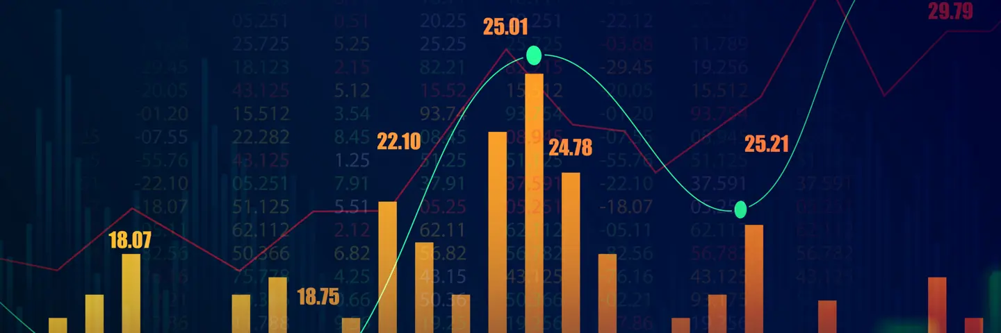 Illustration of a graph chart featuring arrows indicating trends and data movement.
