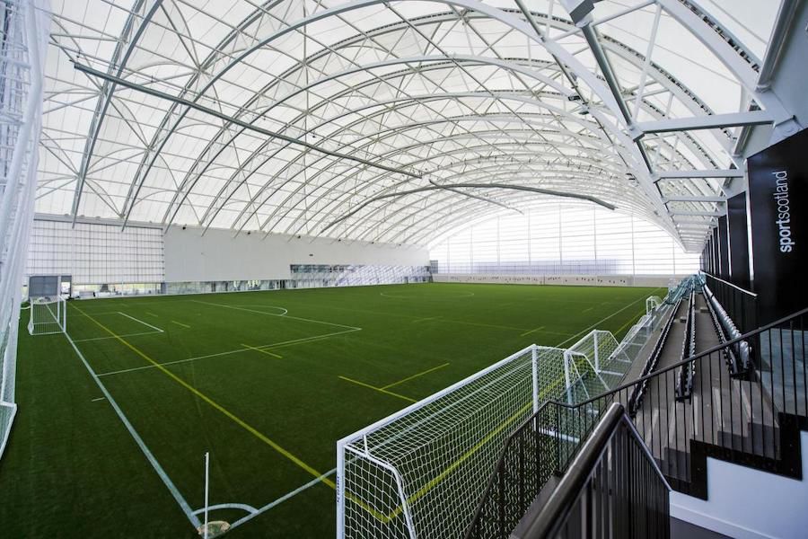 The synthetic indoor pitch is built to FIFA 2 star and IRB 22 standard Large indoor sports pitch inside Oriam centre