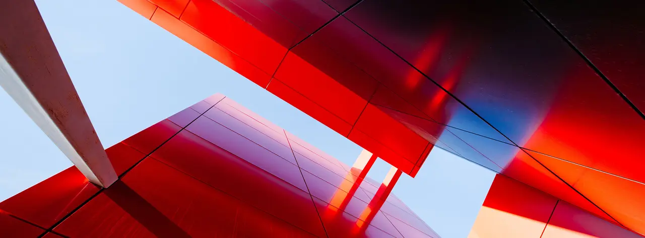 A red modern building.