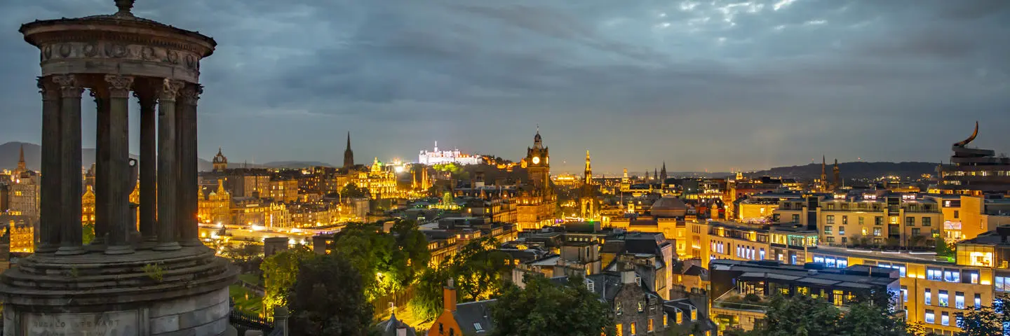 View from the top of Calton Hill overlooking the city of Edinburgh.