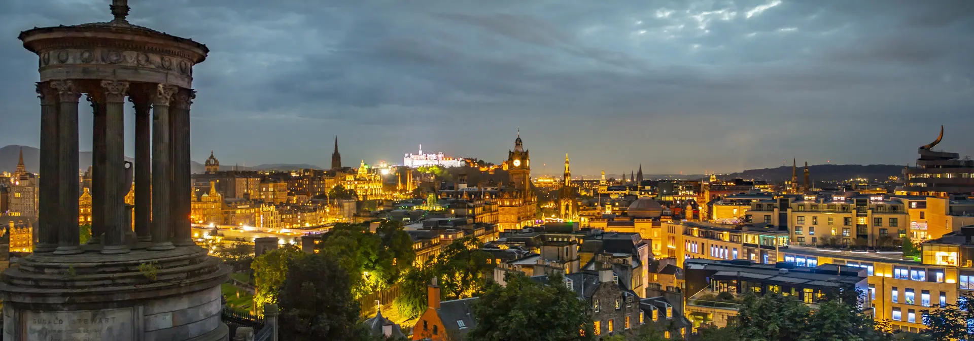 View from the top of Calton Hill overlooking the city of Edinburgh.