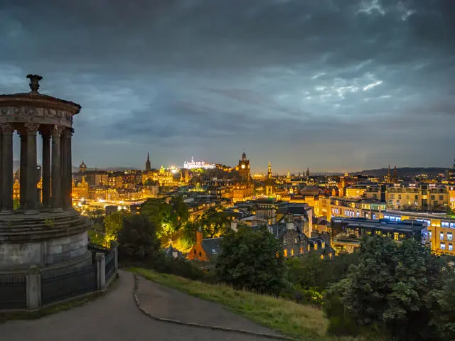 View from the top of Calton Hill overlooking the city of Edinburgh.
