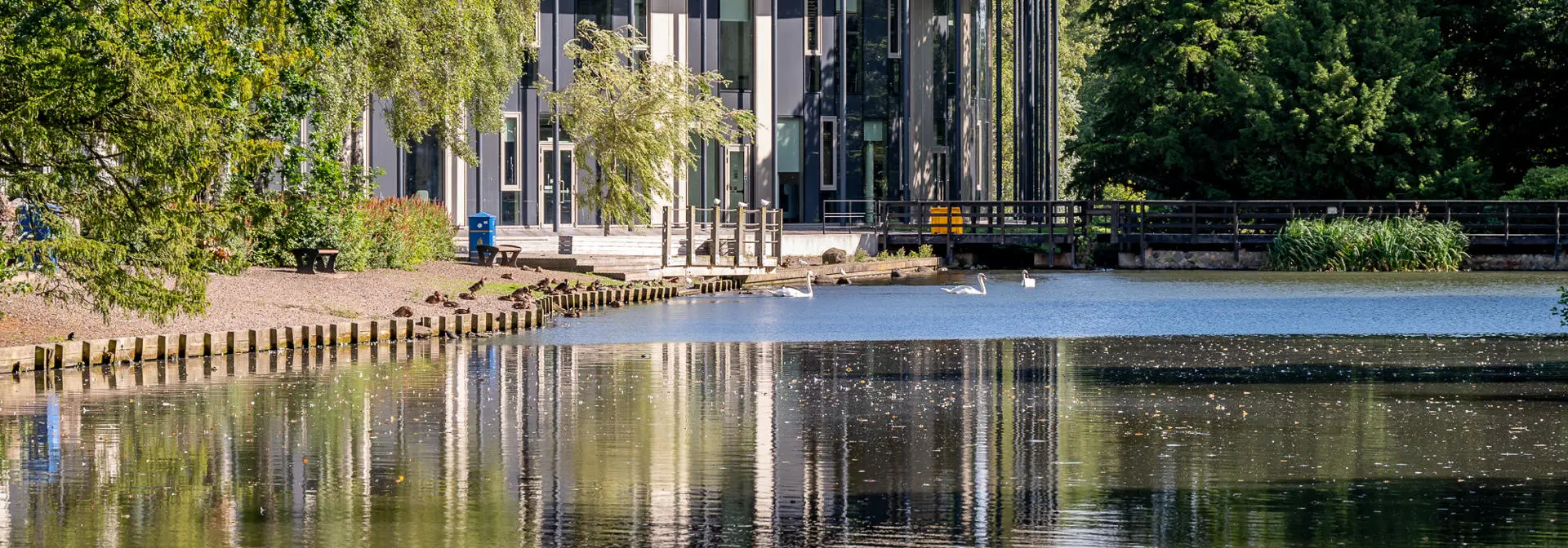 A view across the Loch looking towards the GRID building at the Edinburgh Campus.
