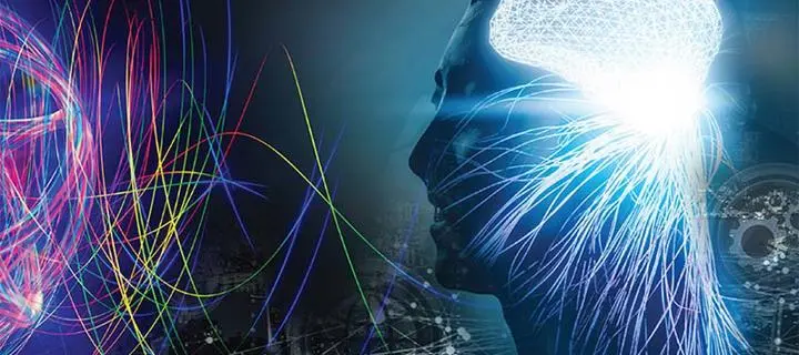 Abstract depiction of a human brain and neural pathways