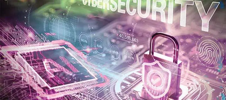 Conceptual illustration of computer networks, cybersecurity and AI