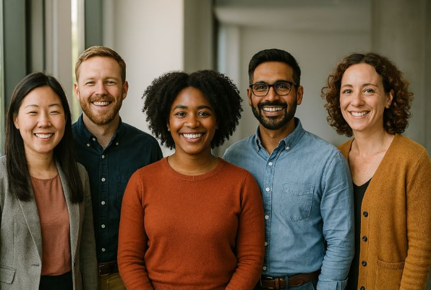 A group of people forming a diverse team.