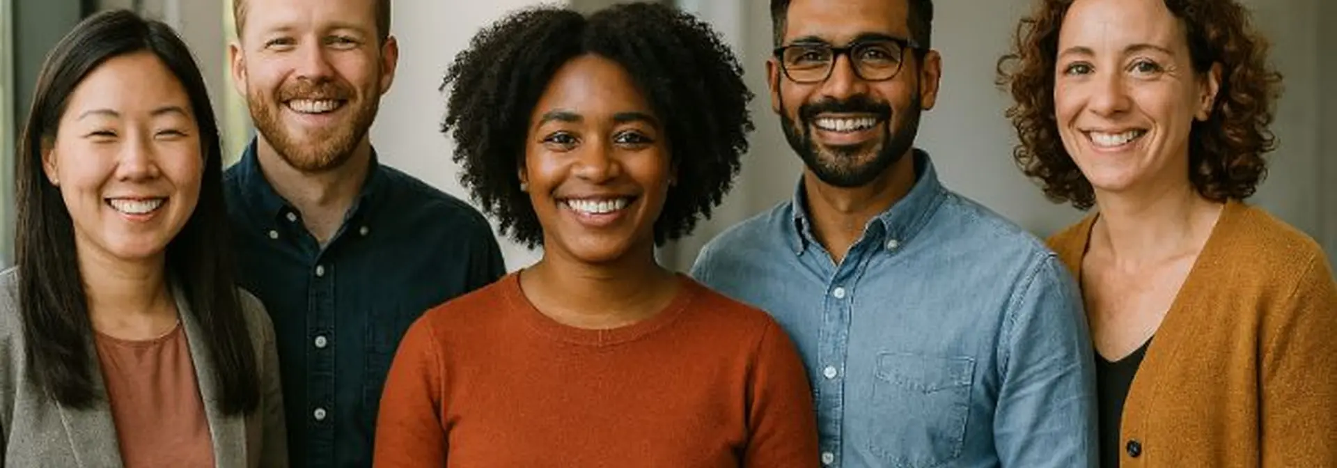 A group of people forming a diverse team.