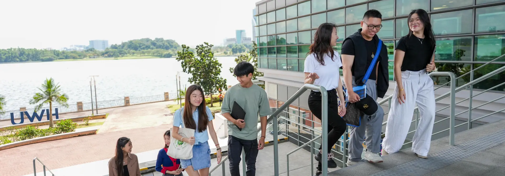 Students ascend the stairs to campus in Malaysia