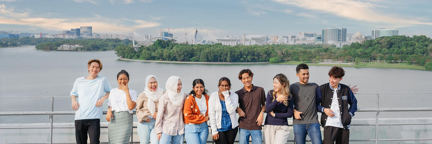 Students on the rooftop balcony of the Heriot-Watt University Malaysia campus