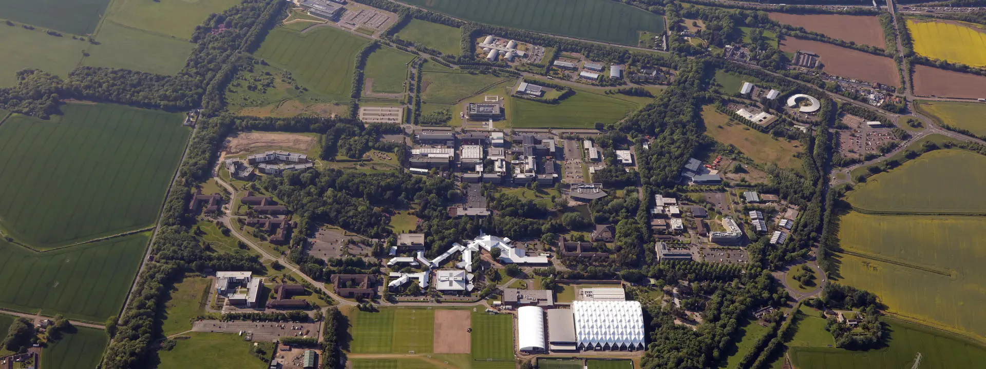 Aerial shot of Heriot-Watt University’s Edinburgh campus and Research Park.