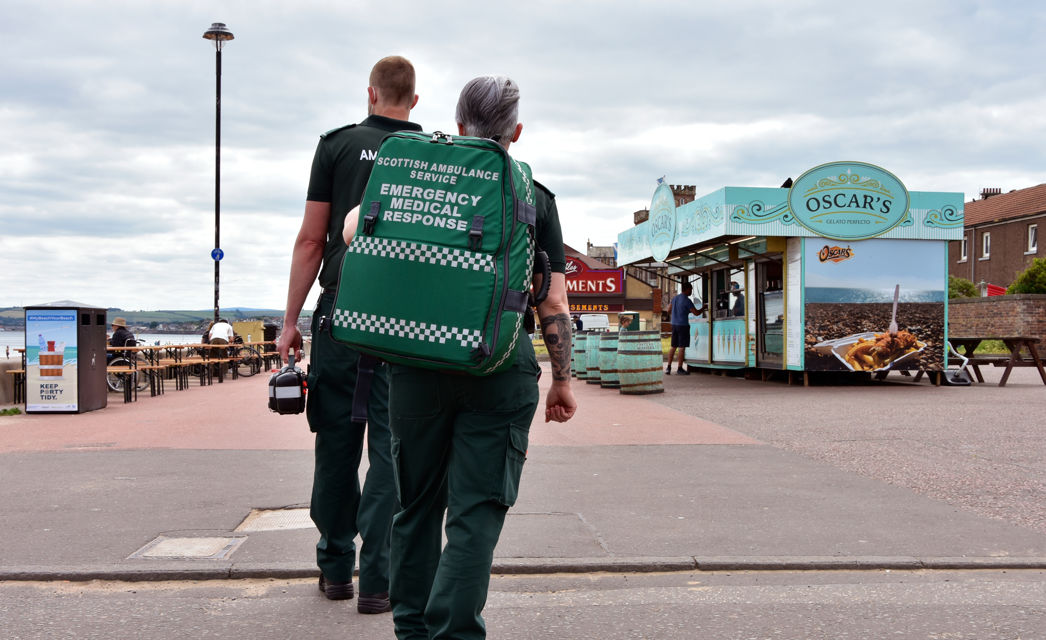 Scottish Ambulance Service staff on a callout. Scottish Ambulance Service staff on a callout.