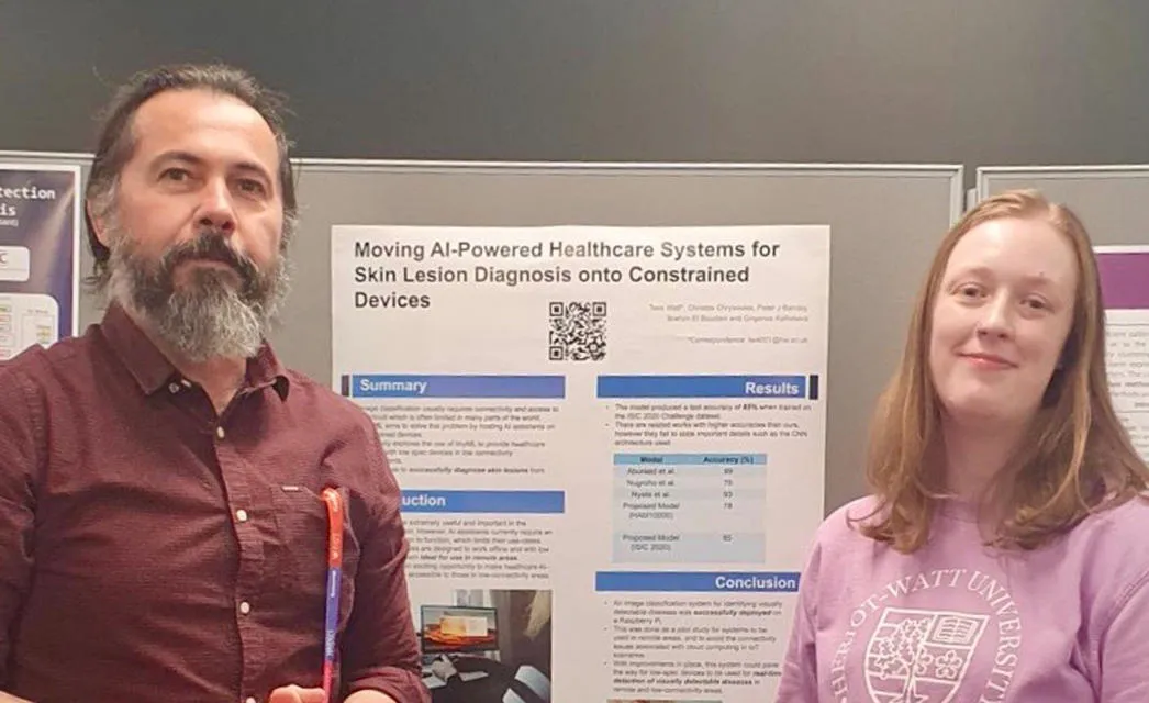 L-R: Dr Christos Chrysoulas and Tess Watt. Image of Dr Christos Chrysoulas and Tess Watt.