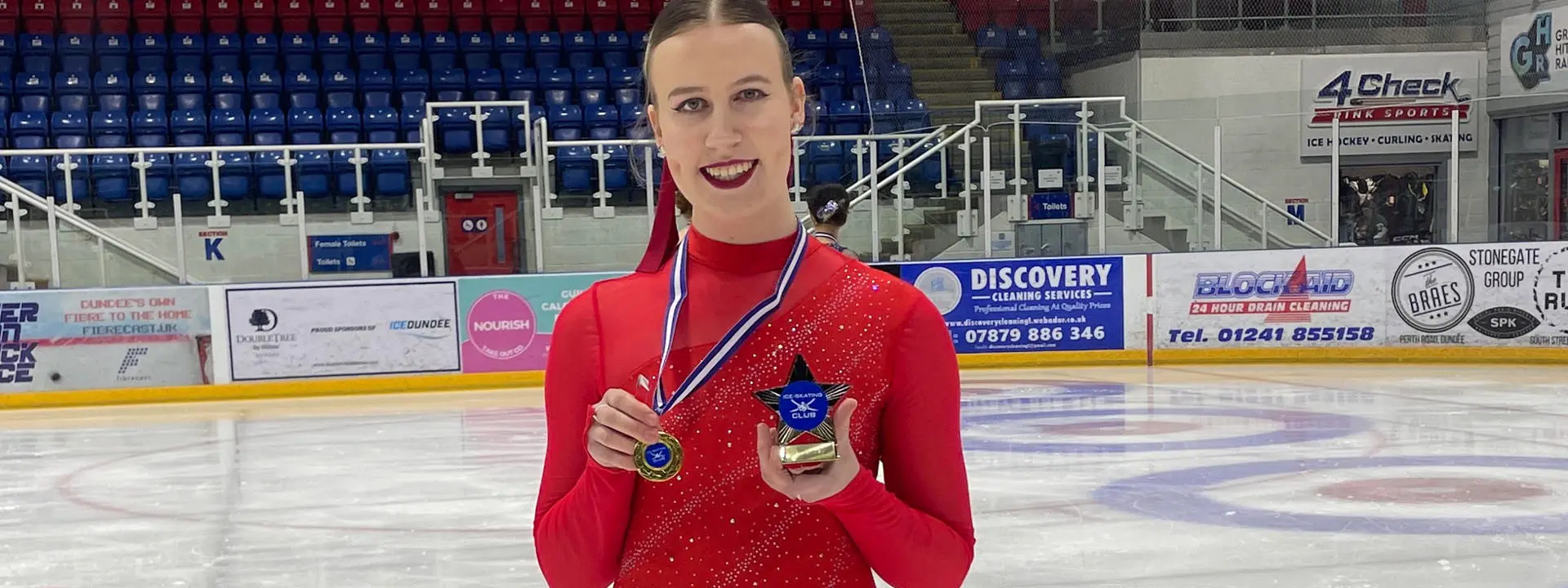 Bronwyn Jeffries winning a gold medal for figure skating at an inter-university competition earlier this year.