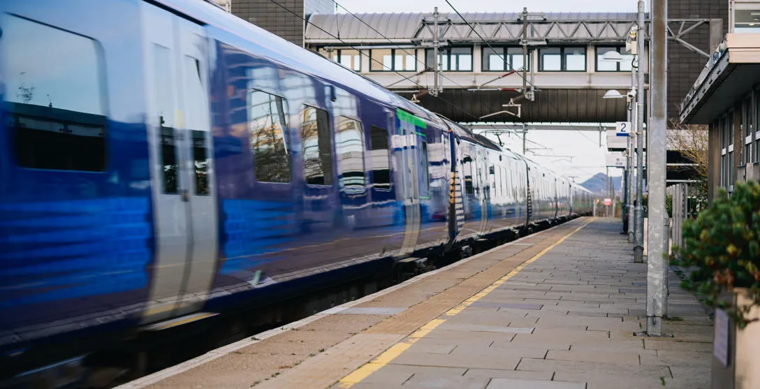 A train at a station platform.