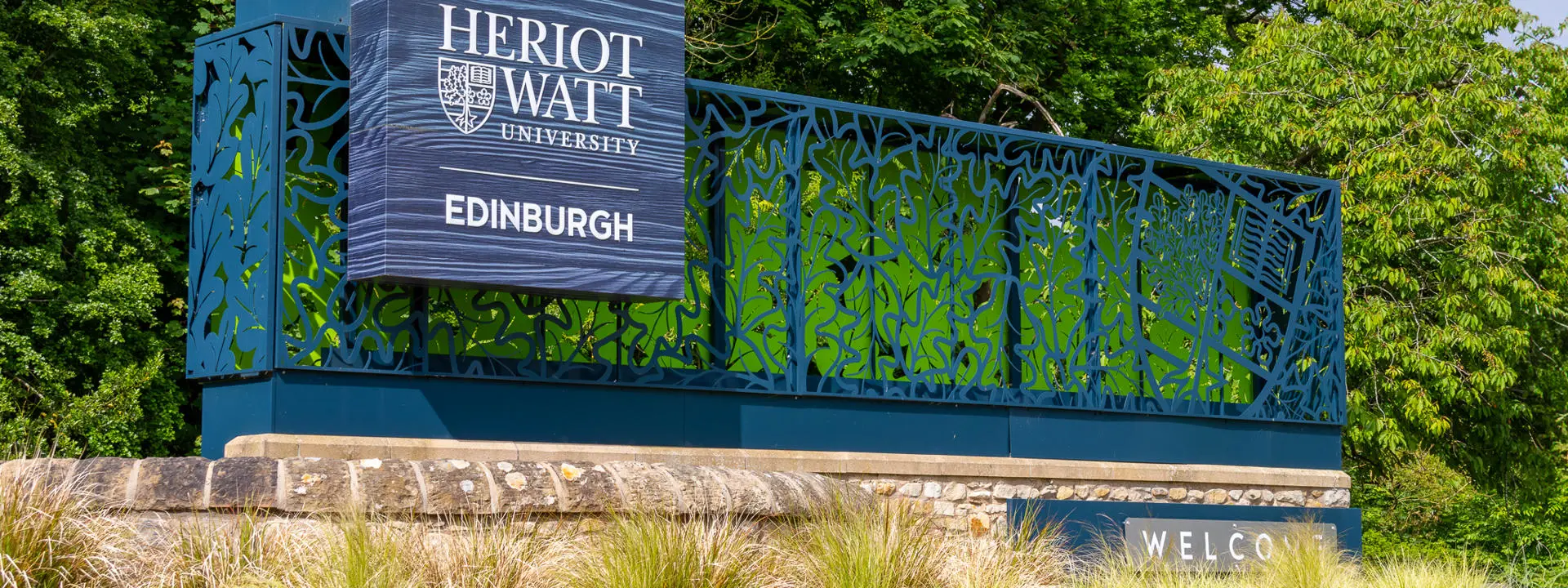 Image shows the front entrance to Heriot-Watt's Edinburgh campus.