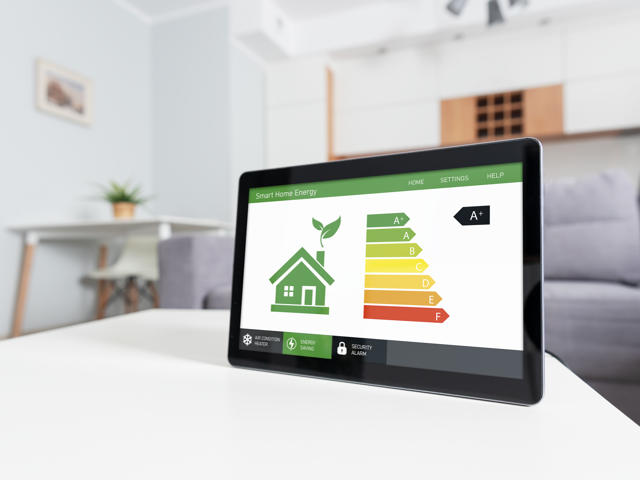 An energy meter displaying the energy performance certificate