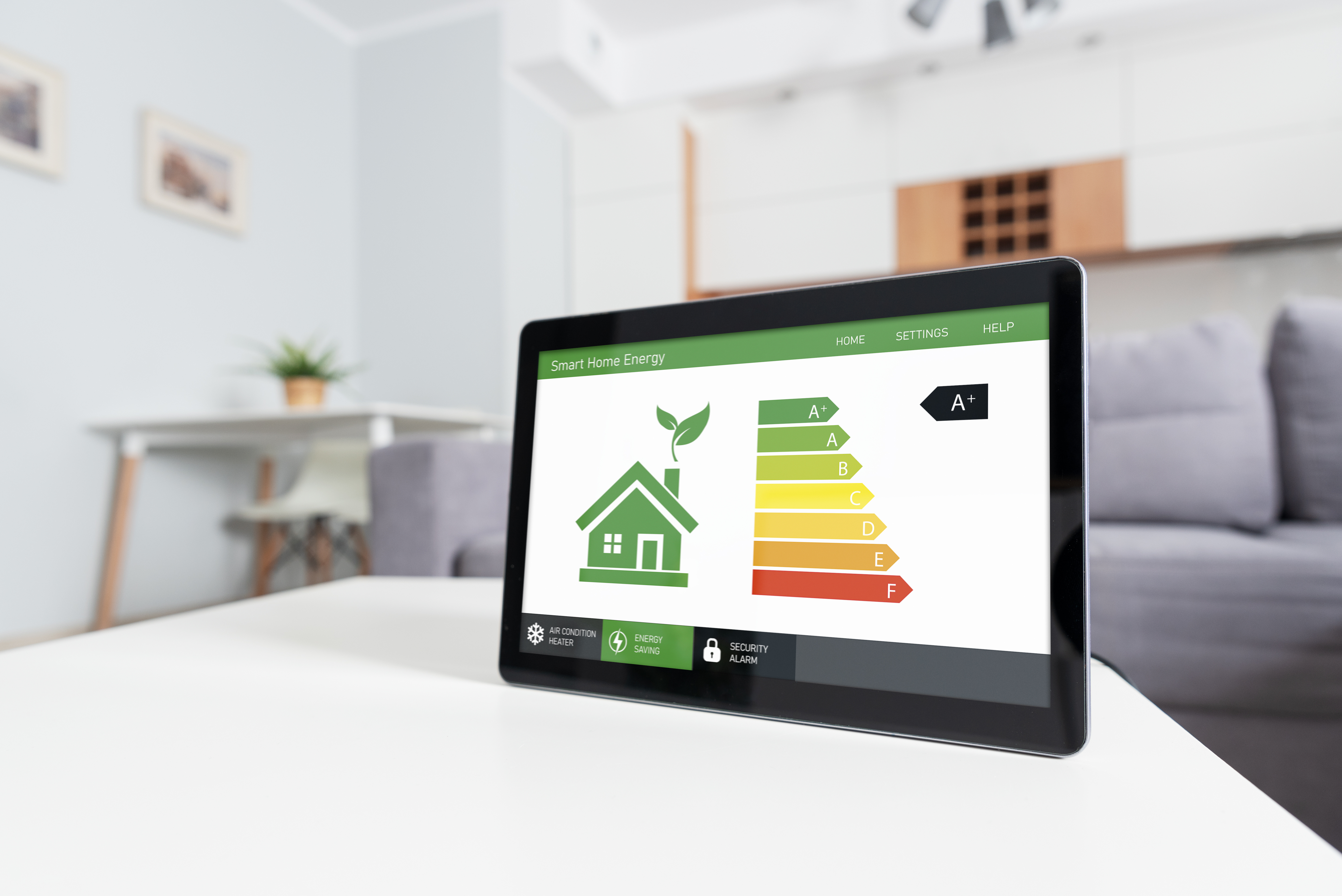 An energy meter displaying the energy performance certificate 