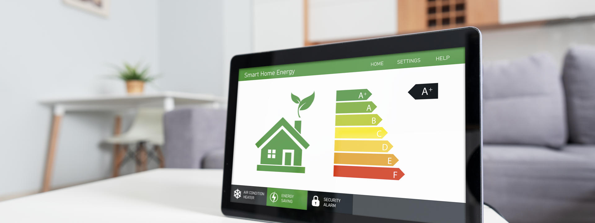An energy meter displaying the energy performance certificate