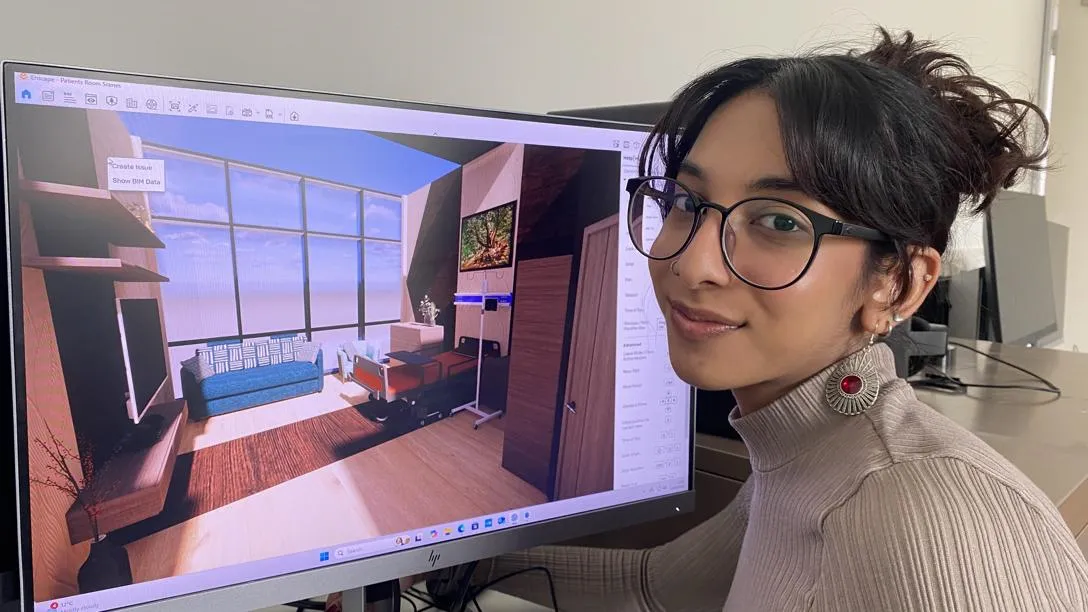 Aneesha Nair with her design for a treatment room in her cancer treatment centre.