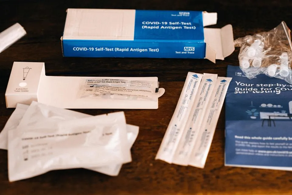 A COVID-19 test kit. A COVID-19 test kit.