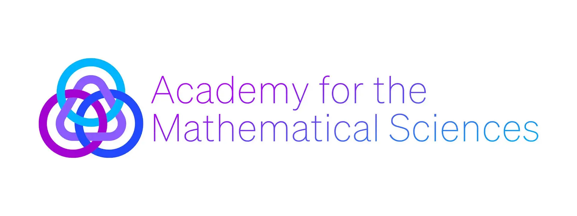 Logo for the Academy of Mathematical Sciences: 3 interlocking circles and triangle next to name in words