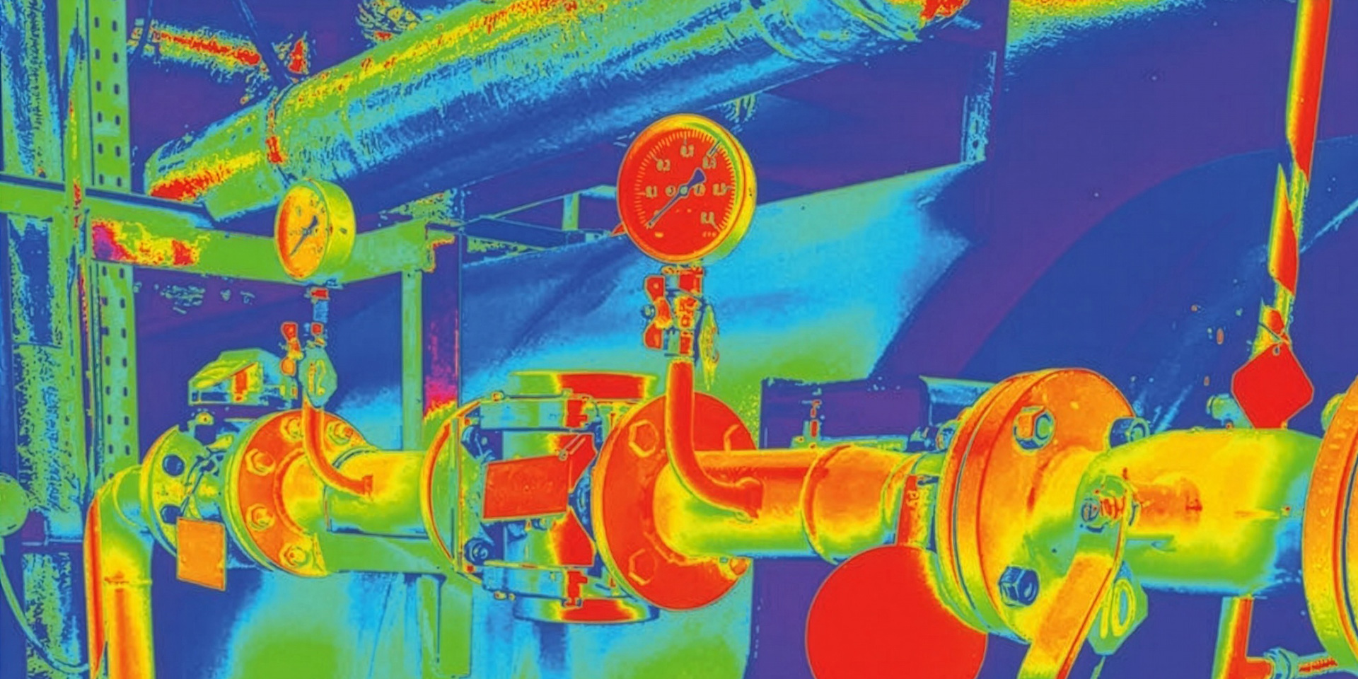 Red and blue thermal image of industrial pipes 