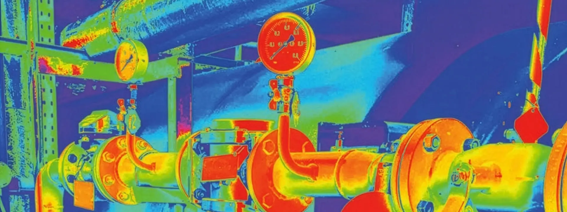 Red and blue thermal image of industrial pipes