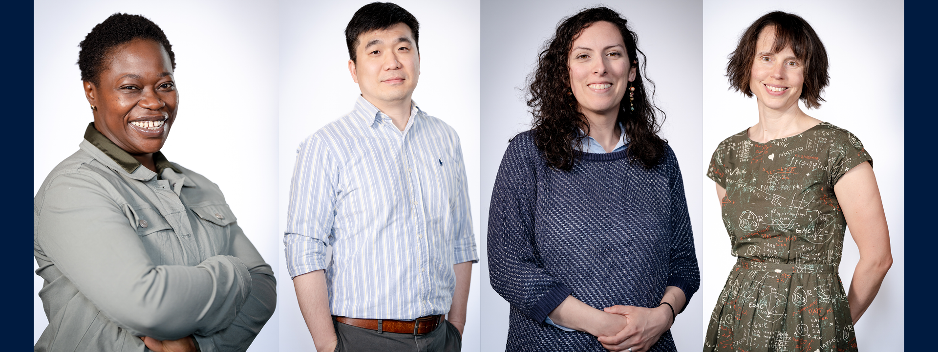 Four people captured in separate portrait photographs smiling to the camera.