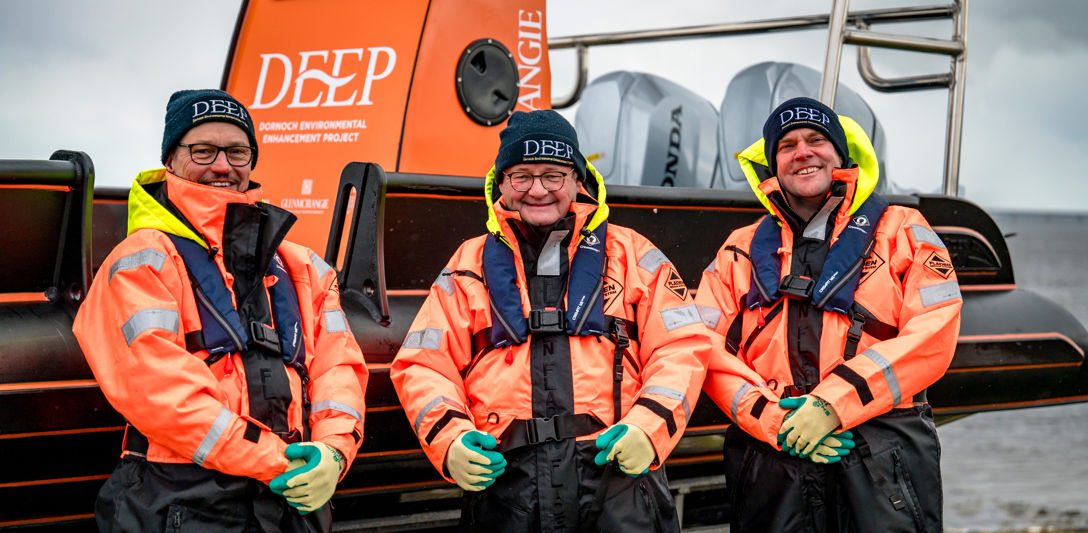 DEEP Project team (L to R) - Professor Bill Sanderson, Lead scientist, Heriot-Watt University, Hamish Torrie, CSR Communications Director, The Glenmorangie Company, Calum Duncan, Head of Policy and Advocacy, Marine Conservation Society. Credit: Charné Hawkes Photography. DEEP Project team (L to R) - Professor Bill Sanderson, Lead scientist, Heriot-Watt University, Hamish Torrie, CSR Communications Director, The Glenmorangie Company, Calum Duncan, Head of Policy and Advocacy, Marine Conservation Society. Credit: Charné Hawkes Photography.