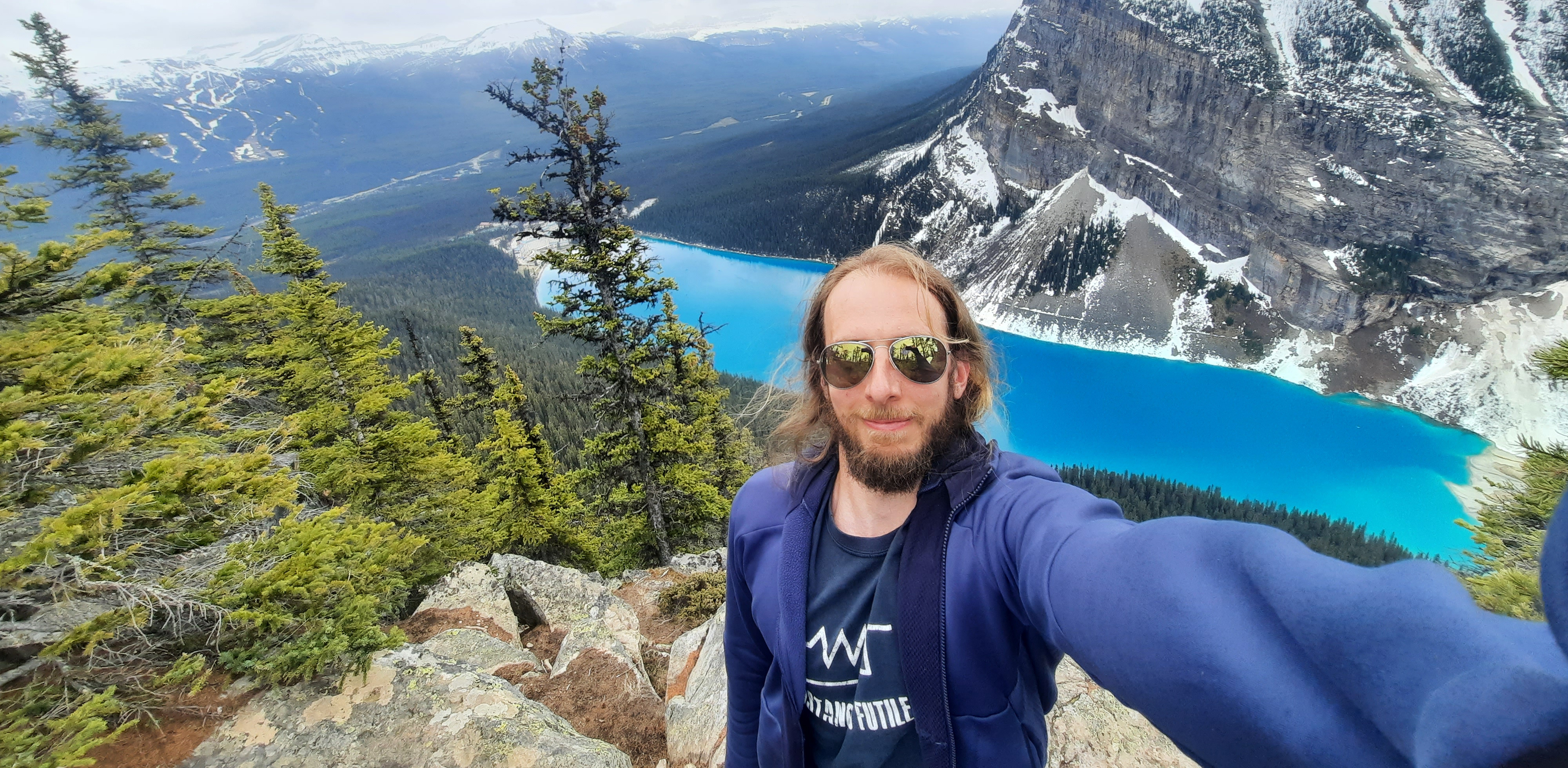 Dr Sisto hiking above Lake Louise in Canada.