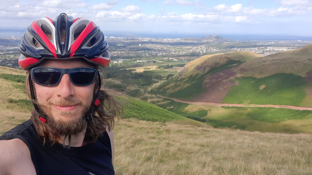 Dr Sisto mountain biking in the Pentlands.