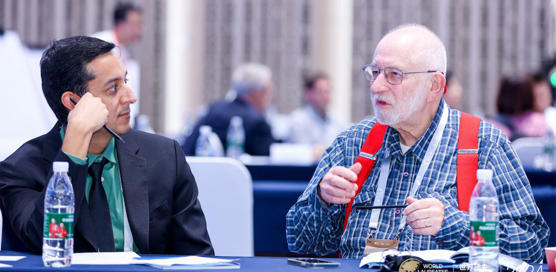 Professor Mehul Malik with Sir Michael Berry. Professor Mehul Malik with Sir Michael Berry.