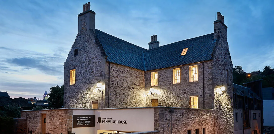 Panmure House exterior at dusk.